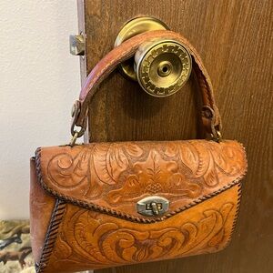 Vintage Hand-Tooled Tan Leather Handbag